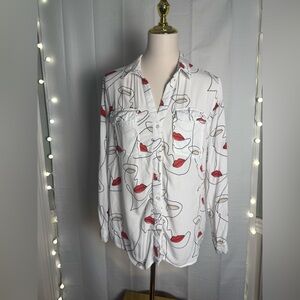 Milk & Honey White and Red Long Sleeve Button Down Shirt